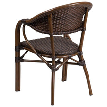Load image into Gallery viewer, o Dark Brown Rattan Restaurant Patio Chair with Red Bamboo-Aluminum Frame
