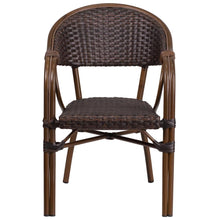 Load image into Gallery viewer, o Dark Brown Rattan Restaurant Patio Chair with Red Bamboo-Aluminum Frame

