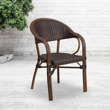 Load image into Gallery viewer, o Dark Brown Rattan Restaurant Patio Chair with Red Bamboo-Aluminum Frame
