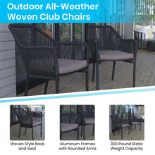 Load image into Gallery viewer, Set of 2 All-Weather Black Woven Stacking Club Chairs
