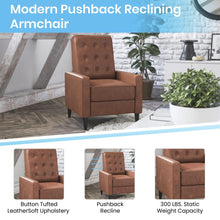 Load image into Gallery viewer, Upholstered Button Tufted Pushback Recliner in Cognac Brown for Residential, Use
