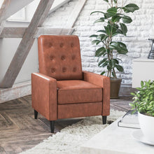 Load image into Gallery viewer, Upholstered Button Tufted Pushback Recliner in Cognac Brown for Residential, Use

