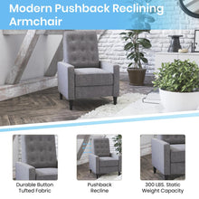 Load image into Gallery viewer, Fabric Upholstered Button Tufted Pushback Recliner in Gray for Residential, Use
