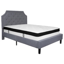 Load image into Gallery viewer, Full Size Platform Bed in Light Gray Fabric with Memory Foam Mattress
