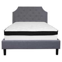 Load image into Gallery viewer, Full Size Platform Bed in Light Gray Fabric with Memory Foam Mattress
