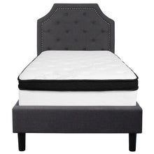 Load image into Gallery viewer, Twin Size Platform Bed in Dark Gray Fabric with Memory Foam Mattress

