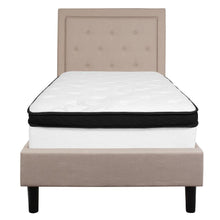 Load image into Gallery viewer, Twin Size Platform Bed in Beige Fabric with Memory Foam Mattress
