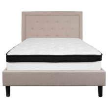 Load image into Gallery viewer, Full Size Platform Bed in Beige Fabric with Memory Foam Mattress
