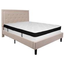 Load image into Gallery viewer, Queen Size Platform Bed in Beige Fabric with Memory Foam Mattress
