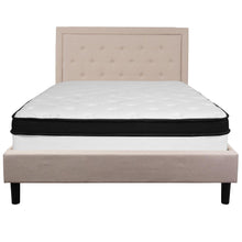Load image into Gallery viewer, Queen Size Platform Bed in Beige Fabric with Memory Foam Mattress

