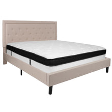Load image into Gallery viewer, King Size Platform Bed in Beige Fabric with Memory Foam Mattress
