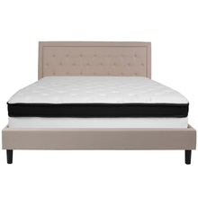 Load image into Gallery viewer, King Size Platform Bed in Beige Fabric with Memory Foam Mattress
