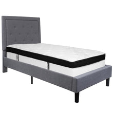 Load image into Gallery viewer, Twin Size Platform Bed in Light Gray Fabric with Memory Foam Mattress
