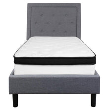 Load image into Gallery viewer, Twin Size Platform Bed in Light Gray Fabric with Memory Foam Mattress
