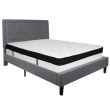 Load image into Gallery viewer, Queen Size Platform Bed in Light Gray Fabric with Memory Foam Mattress
