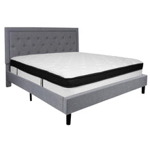 Load image into Gallery viewer, King Size Platform Bed in Light Gray Fabric with Memory Foam Mattress

