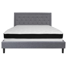 Load image into Gallery viewer, King Size Platform Bed in Light Gray Fabric with Memory Foam Mattress
