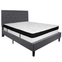 Load image into Gallery viewer, Queen Size Platform Bed in Dark Gray Fabric with Memory Foam Mattress
