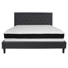 Load image into Gallery viewer, King Size Platform Bed in Dark Gray Fabric with Memory Foam Mattress
