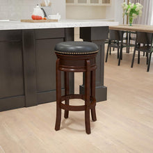 Load image into Gallery viewer, 29'' High Cappuccino Wood Barstool with Carved Apron and Black Swivel Seat
