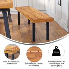 Load image into Gallery viewer, Solid Acacia Wood Bench for 2 with Slatted Top in a Natural Finish
