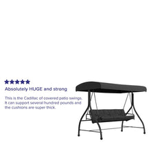 Load image into Gallery viewer, 3-Seat Steel Converting Patio Swing Canopy Hammock with Cushions (Black)
