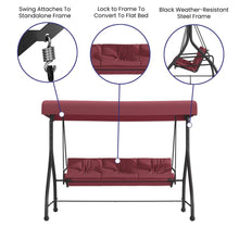 Load image into Gallery viewer, 3-Seat Steel Converting Patio Swing Canopy Hammock with Cushions (Maroon)
