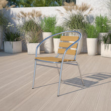Load image into Gallery viewer, Aluminum Indoor-Outdoor Restaurant Stack Chair with Triple Slat Faux Teak Back
