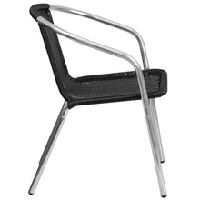 Load image into Gallery viewer, Commercial Aluminum and Black Rattan Indoor-Outdoor Restaurant Stack Chair
