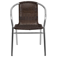Load image into Gallery viewer, Aluminum and Dark Brown Rattan Indoor-Outdoor Restaurant Stack Chair
