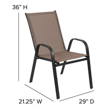 Load image into Gallery viewer, 3 Piece Set - 23.75" Tempered Glass Patio Table, 2 Brown Stack Chairs
