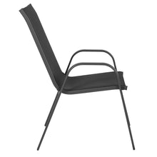 Load image into Gallery viewer, 3 Piece Set - 23.75" Tempered Glass Patio Table, 2 Black Stack Chairs
