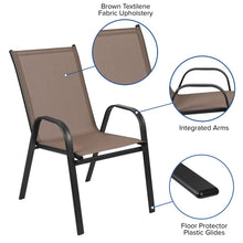 Load image into Gallery viewer, 5 Piece Set - 31.5" Tempered Glass Patio Table, 4 Brown Stack Chairs
