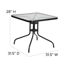 Load image into Gallery viewer, 4-Person Bistro Set - Brazos Glass Bar Table with Black Patio Stools
