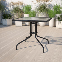 Load image into Gallery viewer, 4-Person Bistro Set - Brazos Glass Bar Table with Black Patio Stools
