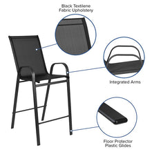 Load image into Gallery viewer, 2-Person Bistro Set - Brazos Glass Bar Table with Black Patio Stools
