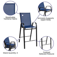 Load image into Gallery viewer, Dining Set - 2-Person Bistro Set - Brazos Glass Bar Table with Navy Patio Stools
