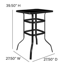 Load image into Gallery viewer, 27.5" Square Black Tempered Glass Bar Height Metal Patio Bar Table
