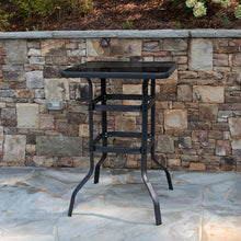 Load image into Gallery viewer, 27.5" Square Black Tempered Glass Bar Height Metal Patio Bar Table
