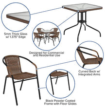 Load image into Gallery viewer, 28'' Table with Dark Brown Edging and 4 Dark Brown Stack Chairs
