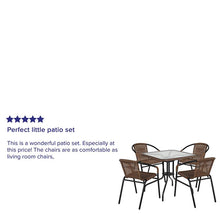 Load image into Gallery viewer, 28'' Table with Dark Brown Edging and 4 Dark Brown Stack Chairs
