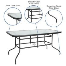 Load image into Gallery viewer, 5 Piece Set - 55" Tempered Glass Patio Table - 4 Black Metal Chairs
