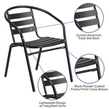 Load image into Gallery viewer, 7 Piece Set - 55" Tempered Glass Patio Table, 6 Black Metal Chairs
