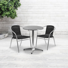 Load image into Gallery viewer, 23.5'' Round Aluminum Indoor-Outdoor Table Set with 2 Black Rattan Chairs
