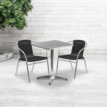 Load image into Gallery viewer, 23.5'' Square Aluminum Indoor-Outdoor Table Set with 2 Black Rattan Chairs
