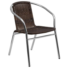 Load image into Gallery viewer, 23.5'' Square Aluminum Indoor-Outdoor Table Set with 2 Dark Brown Rattan Chairs
