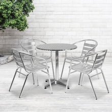 Load image into Gallery viewer, 27.5'' Round Aluminum Indoor-Outdoor Table Set with 4 Slat Back Chairs
