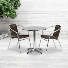 Load image into Gallery viewer, 27.5'' Round Aluminum Indoor-Outdoor Table Set with 2 Dark Brown Rattan Chairs
