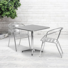 Load image into Gallery viewer, 27.5'' Square Aluminum Indoor-Outdoor Table Set with 2 Slat Back Chairs
