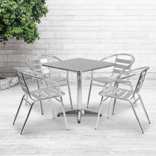 Load image into Gallery viewer, 27.5'' Square Aluminum Indoor-Outdoor Table Set with 4 Slat Back Chairs
